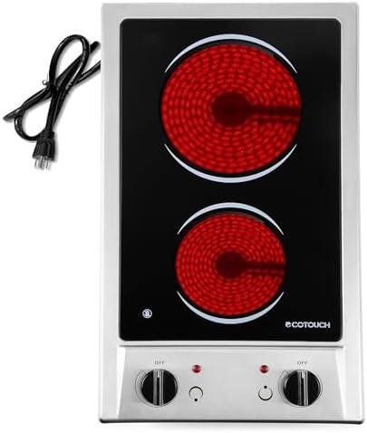 Amazon.com: ECOTOUCH 2 Burner Electric Cooktop, 12 Inch 110V-120V Portable Cooktop Ceramic Glass Electric Stove Top Built-In & Countertop Stove Radiant Cooktops, Plug In : Appliances