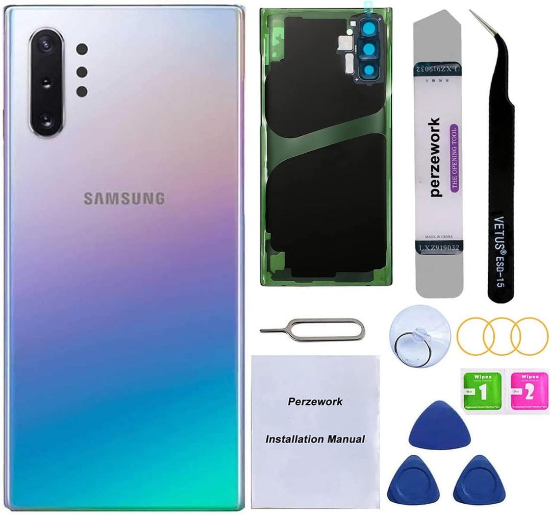 Rear Back Glass Replacement for Samsung Galaxy Note 10 Plus with Reparing Toolkit and Pre-Installed A-dhesive (Aura Glow)