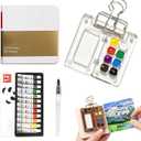 Mini Watercolor Paint Set Pocket Artist Watercolor Travel Set with Mini Paint Palette,Brushes, 12 Colors, Watercolor Sketchbook for Artists Painters Students(Plastics) (8 Grids)