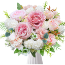 7pcs Fake Flowers for Decoration Small Silk Flowers for Home Decor Indoor Real Touch Artificial Flower Rose Peony for Farmhouse Boho Wedding Baby Shower Table Funeral Cemetery Decoration Pink