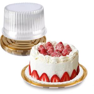 NPLUX 10 Inch Plastic Cake Carriers Gold Cake Containers with Lid and White Cake Boards, Clear Cupcake Holder for 1-2 Layer Cheesecake, Bundt Cake Pie Bakery Supplies(5 Pack)