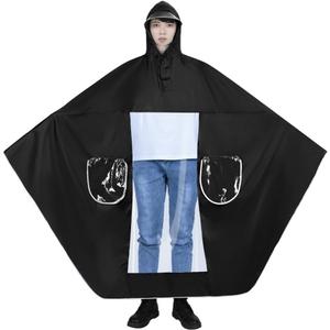 ITODA Motorcycle Rain Poncho Reusable Cycling Scooter Waterproof Extra Large Hoodie Bike Raincoat Transparent Visor Brim Cape (Black)