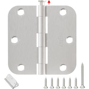 Door Hinges Brushed Nickel - 48 Pack 3.5 Inch Rounded with 5/8" Radius Satin Nickel Door Hinges for Interior and Exterior Doors - Heavy Duty 3 1/2" Silver Residential Door Hardware