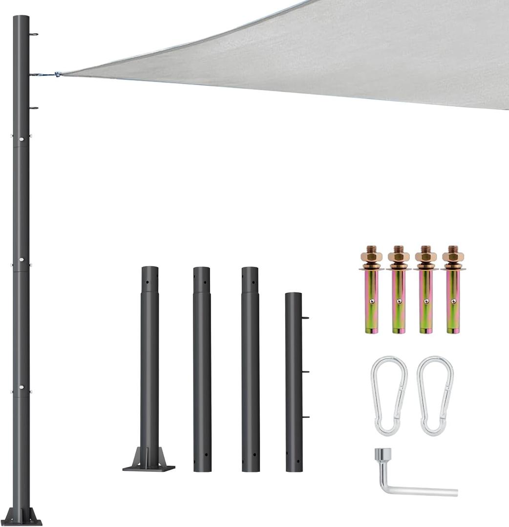 12ft Sun Shade Sail Pole - 3" Diameter Outdoor Sunshade Sail Post Support Awning Canopy Heavy Duty Metal Pole Kit for Patio Garden Deck Playground Backyard - Thickness 2.0mm 1pack