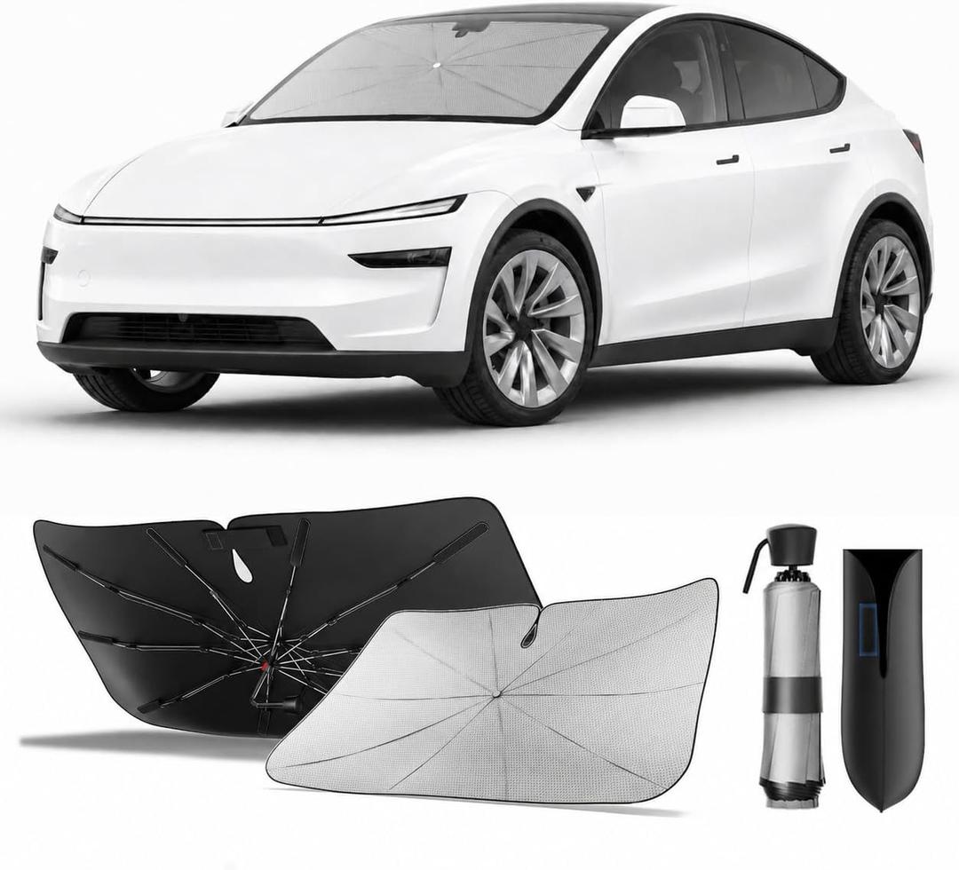 Zanch Windshield Sun Shade Umbrella for Tesla Model Y/3 (Including Juniper) 2000-2026 [Interior Protection, Up to 75℉ Cooler] Custom-Fit, No Sagging, No Gaps, Foldable Front Sunshade Umbrella