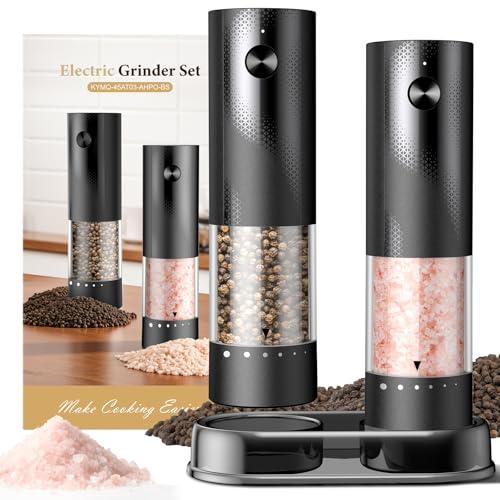 Electric Salt and Pepper Grinder Set - Rechargeable Automatic Salt and Pepper Shakers, Kitchen Appliances with External Adjustable Coarseness, Larger Hopper for Cooking, Home Gifts(2 Pack,Black/Black),1Pcs Damage