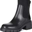 Athlefit Women's Chelsea Platform Ankle Boots Elastic Chunky Heel Lug Sole Black Booties Size 9