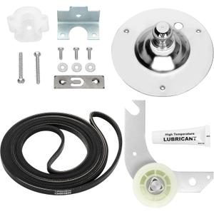 5303281153 Dryer Drum Rear Bearing Kit And 134503600 Dryer Drum Drive Belt With 131863007 Dryer Idler Pulley Arm Assembly Replacement Part, Fits Some Frigidaire And Kenmore Dryers
