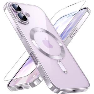 JUESHITUO for iPhone 17 Case (6.3") [Compatible with MagSafe] [Upgraded Full Camera Protection] 1XScreen Protector, Magnetic Cover for iPhone 17, Slim Case for 17 for Women, (Clear/Lilac Purple)