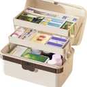 3-Layer Plastic Craft Lock Box Organizers and Storage, Portable Folding Tackle Box with Handle & Dividers, Multipurpose Case for Sewing, Art Supplies, Medicine Lock Box, Tools Lock Organizer