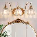 Gold Vanity Light, Vintage Bathroom Light Fixtures, 3-Light Matte Antique Brass Finish with Crystal Glass Shade, Mid Century Style Wall Sconces for Bedroom, Living Room