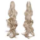 24inch Claw on Ponytail Hair Extensions Dark Blond&Bleach Blond Wavy Curly Hairpiece Pony Tail Wrap around Bonding