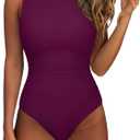 SUUKSESS Women One Piece Ruched Swimsuit Tummy Control Backless Bathing Suit (M)
