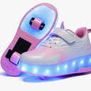 Ehauuo Unisex Roller Shoes Kids Sparkling Wheels Shoes Girls Light up Roller Skates Sneakers Boys Rechargeable Flashing Sneakers for Gift, 11.5 Little Kid, N-pink