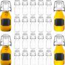 24 Pack 4 oz Mini Flip Top Glass Bottle with Stoppers, Decorative Small Swing Top Bottles with Lids, Small Glass Bottles with Stickers for Wedding Themed Party Gift