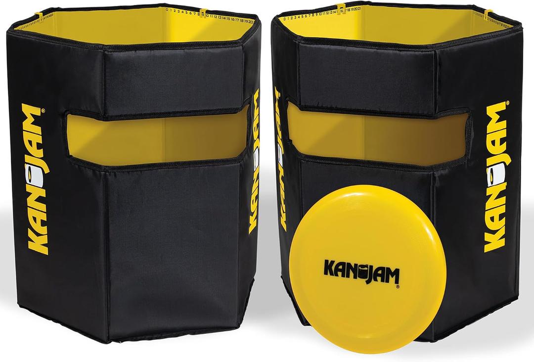 Kan Jam Foldable Travel Disc Toss Game - Black & Yellow, Standard, Nylon - Portable All-Weather Beach Games - Built-in Scoring for Tailgate Essentials - Easy Setup for Yard Fun