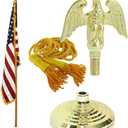 Super Tough Indoor Flagpole Kit with American Flag | 3ft x 5ft Flag, Flagpole, Base & Tassel | Cotton USA Flag with Gold Fringe (Metal Eagle)