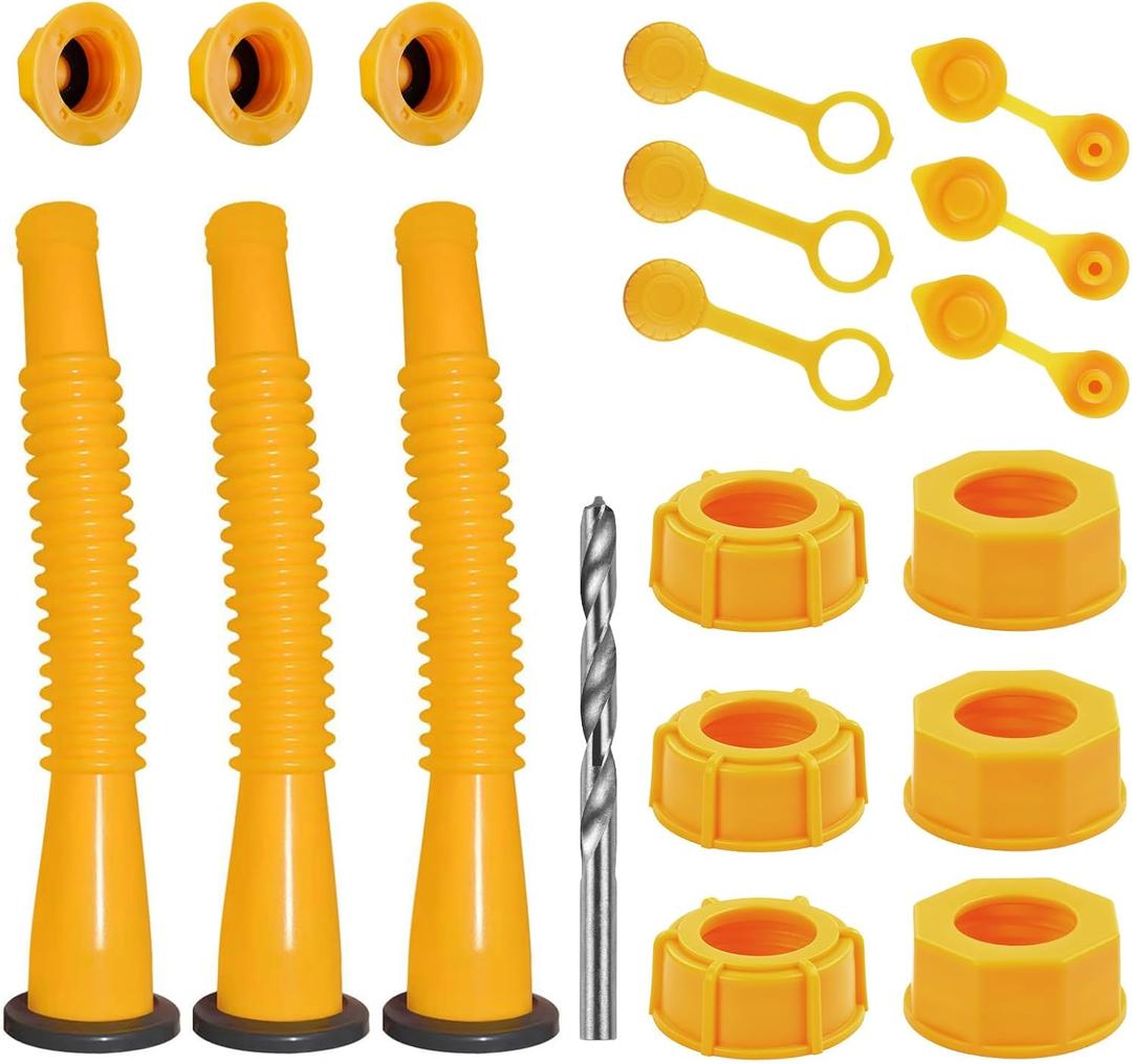 Gas Can Spout Replacement Kit, Gas Can Nozzle Replacement (3 Kit-Yellow) All gaskets are installed and ready to use upon receipt. For 1/2/5/10 gallon gas can. Easy and convenient to use