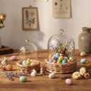 2 Pack Clear Cloche Glass Dome with Woven Rattan Base Display Cloche Bell Shape Dome for Antique Collectibles Specimens Dustproof Home Decoration, 5.1" & 3.5" Wide