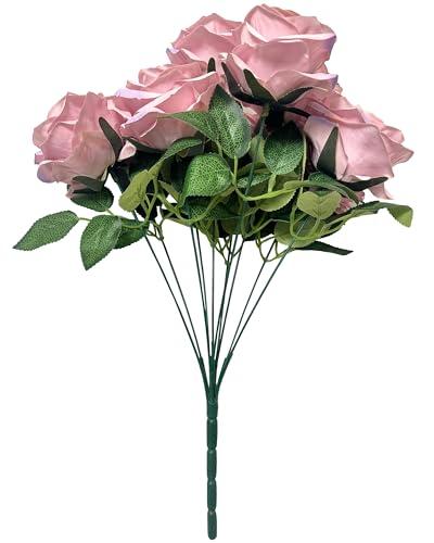 Ribiliwer Artificial Roses 12 Heads UV Resistant Indoor Fake Flower Fake Silk Roses Realistic Roses for Wedding Centerpieces Flower Arrangement Home Decor Mauve