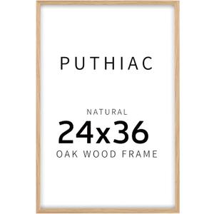 puthiac 24x36 Solid Oak Wood Picture Frame, 24 x 36 Poster Frames for Wall, Vertical or Horizontal, Plexi Front, 1 Pack, Natural Oak