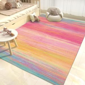 USTIDE Vibrant Rainbow Area Rug 5x7/55"x78" Colorful Stripe Kids Rug Plush Machine Washable Rug for Girls Bedroom Nonslip Kids Carpet for Nursery Soft Playroom Home Decor