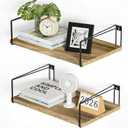 SRIWATANA Wide Floating Shelves, Rustic Wood Wall Shelves Set of 2, Wall Mounted Shelves with Large Capacity for Many Rooms Decor, Carbonized Black
