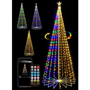 9FT 444LEDS Outdoor Christmas Tree Lights, Smart Cone Tall Pop Up with Star, Timer, Waterproof, APP & Remote, Music Sync, Multicolor/WarmWhite, Outside Xmas Yard Porch Decor