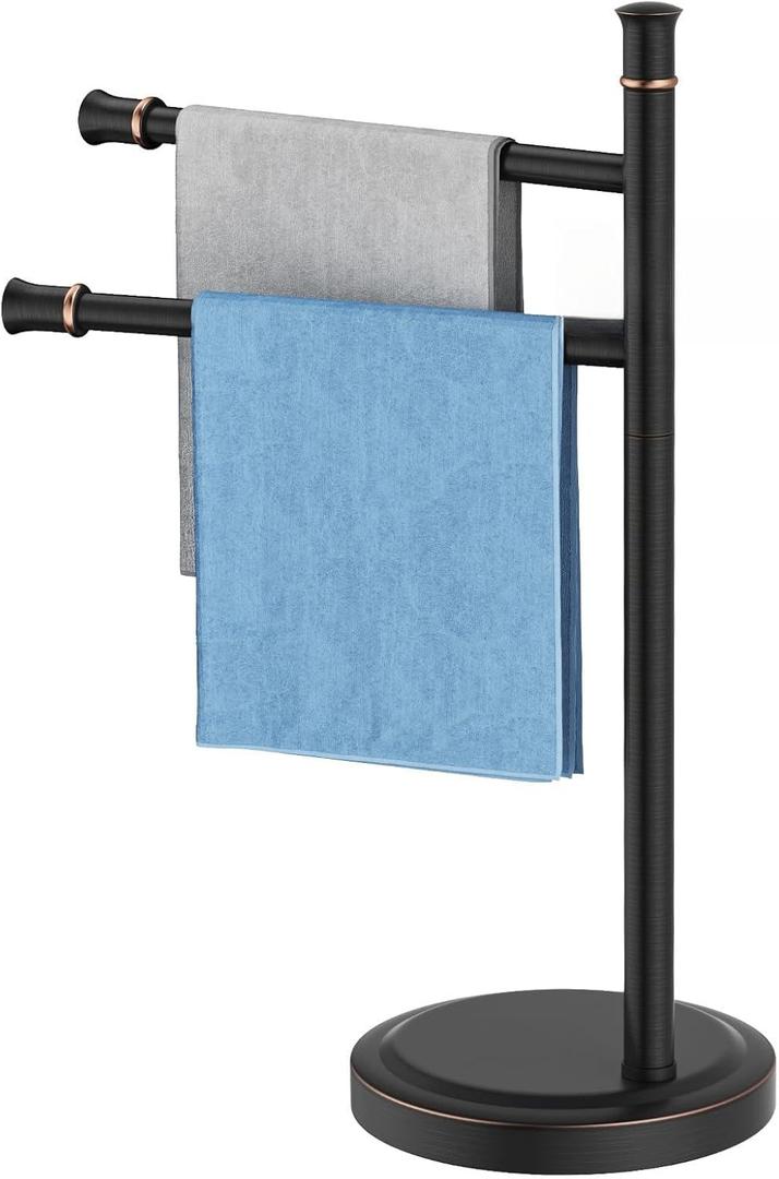16 Inch Oil Rubbed Bronze Stand Towel Bar FreeStanding Stainless Steel Hand Towel Holder for Bath, Towel Rack Towel Ring Hardware Accessories for Bathroom Kitchen Vanity Countertop