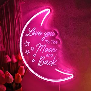 Britrio LED Moon Neon Light Sign, 15.75”x10.24” Pink To the Moon And Back Neon Wall 3D Art for Girls Kid’s Bedroom Birthday Party Gift,Home Decor Night Light 5V USB Powered with Dimmer Switch