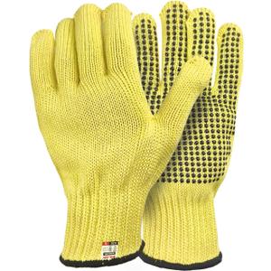 Heat Cut Resistant Gloves,Aramid leather Oven Gloves with Fingers,Heat Resistant Up to 550F, Thick Knit Grill Mitts (silicone beads, Small)