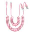USB C Cable Fast Charging Cable [3FT+6FT], Coiled USBA to USBC Cable for Car, USB C Cord iPhone USB-C Cable Compatible with iPhone 17 16 15 Pro Max,Samsung Galaxy S10 S9 and More-Pink