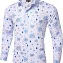 DiBanGu Mens Christmas Dress Shirts for Men Long Sleeve Button Down Xmas Shirts for Party Prom Perform S-3XL (Blue)