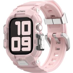 ULTIMAL Sport Case Band Compatible with Apple Watch SE 3/2/1 & Series 11 10 9 8 7 6 5 4 42mm 41mm 40mm, Full Protective Shockproof & Scratch Resistant Rugged Bumper for Women Men(Pink)