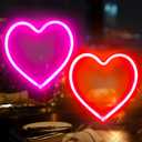 2-Pack Heart Neon Sign, Neon Heart Lights Battery Operated or USB Powered for Valentines Day Decorations, Valentines Lights for Wedding Proposal Anniversary Mothers Day Girls Room Decor (Pink & Red)