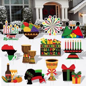 Xuhal 12 Pcs Kwanzaa Holiday Yard Signs Plastic African Heritage Themed Lawn Signs with Stakes Waterproof Outdoor Sign Kwanzaa Decorations for Kwanzaa Themed Party Outdoor Ornaments