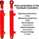 1.5x18 Hydraulic Cylinder 2 Ton Double Acting Welded Hydraulic Cylinder 1.5" Bore x 18" Stroke with 3/8" JIC 37(9/16"-18 Thread) Hydraulic End Connectors Maximum Thrust Force 4410lbs