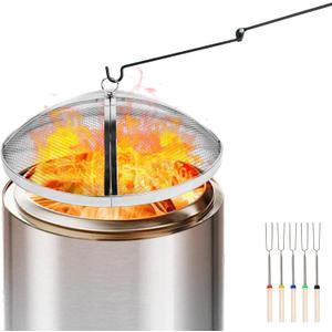 Fire Pit Spark Screen Compatible with Solo Stove Yukon, 27 inch Stainless Steel Mesh Fire Pit Screen Shield for Solo Stove Yukon Accessories with Fire Poker & Toasted Marshmallow Sticks