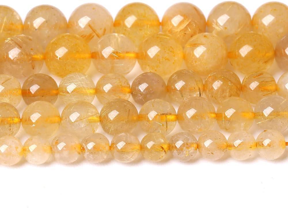6mm 60pcs A+ Natural Gold Rutilated Quartz Crystal Stone Beads for Jewelry Making DIY Bracelet Necklace 15" Energy Healing Power Stone Beads(Gold Rutilated Quartz, 6mm)