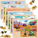 SYNARRY Wooden Vehicle Puzzles for Kids Ages 4-6, 6 Packs 60 PCs Jigsaw Puzzles Preschool Educational Toys Gifts for Children Ages 4-8, Kids Toys Gifts for 4+ Year Olds Boys Girls