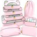 Shacke Packing Cubes for Travel 8 Set - Compression Luggage Organizer Bags - Versatile Travel Organizer for Women and Men - Optimized Packing Bags - Travel Essentials (Petal Pink)