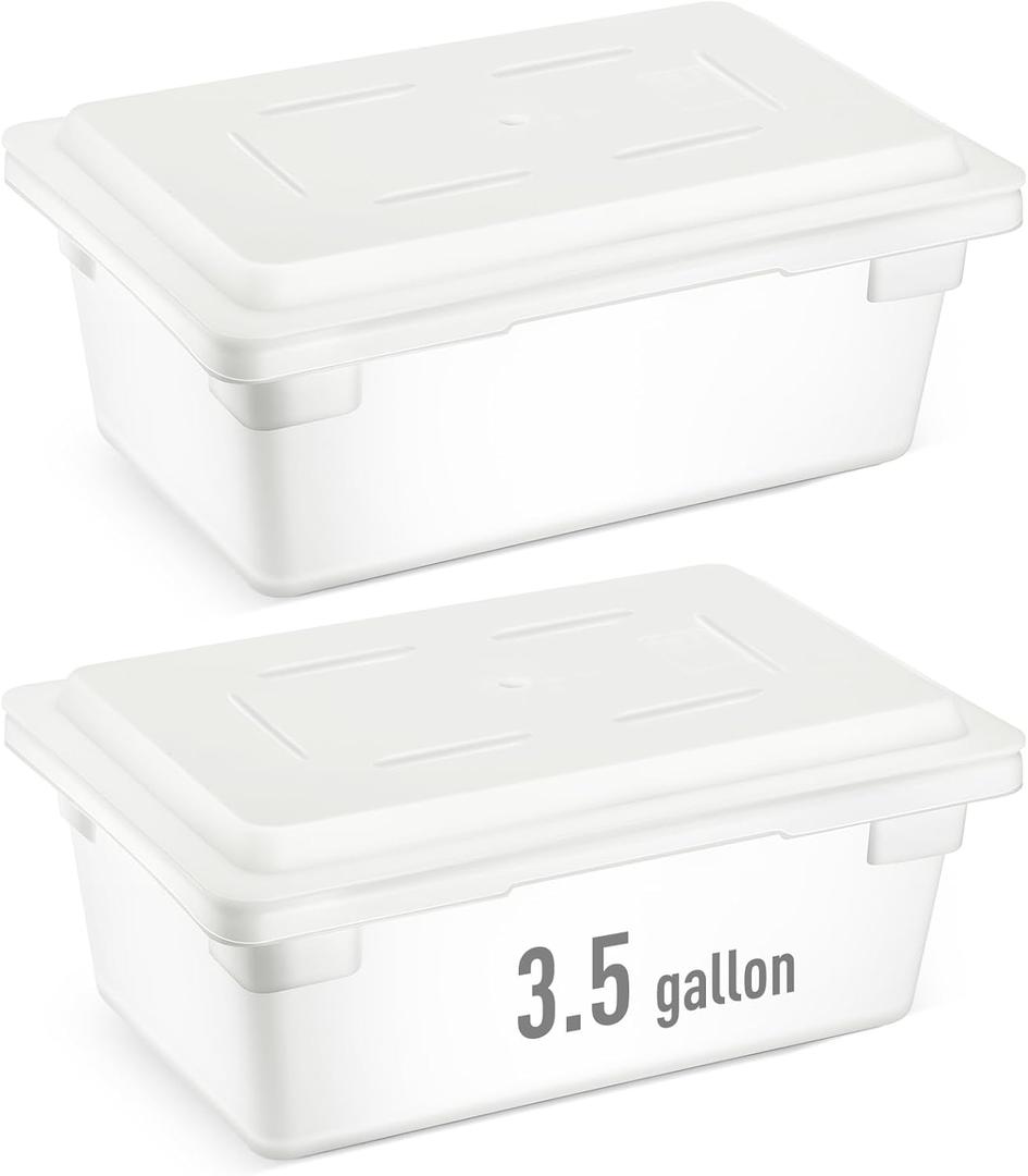 Barydat 2 Pack Food Storage Box Tote, Freezer and Dishwasher Safe Commercial Food Storage Containers Bins with Lids for Fruits Vegetables Grains Home Organization, White (3.5 Gallon)