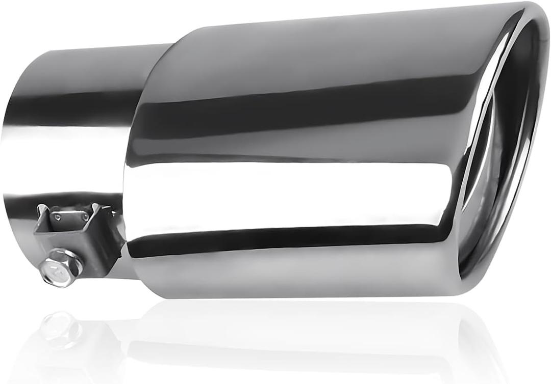 Car Tailpipe, Stainless Steel Exhaust Tip, 2.48" Inlet 3.3" Outlet Exhaust Pipe Flue Muffler, Screw-fixed Modified Exhaust Pipe, Universal for Car Exterior Rear Tip Pipe Accessory (Silver #Straight) (1 PC)