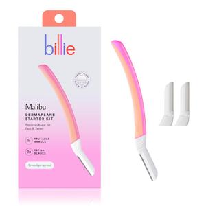 Billie - Dermaplane Starter Kit - Reusable Handle + 3 Refill Blades - Remove Facial Hair + Perfectly Shape Brows - Dermatologist-Approved - Malibu (1 Count (Pack of 1))