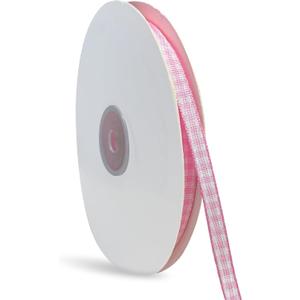 1 Rolls Gingham Ribbon, 1/4 Inch x 50 Yard Plaid Ribbon 100% Polyester Woven Edge Picnic Craft Ribbon for Crafts, Gift Wrapping, Party Decoration (Pink and White)