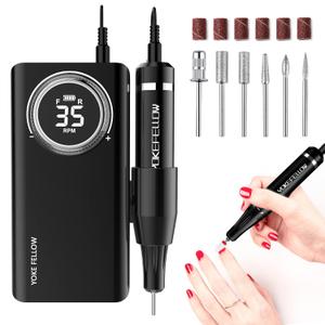 YOKE FELLOW Professional Nail Drill - 35000RPM Nail Drills for Acrylic Nails Professional Nail Drills Machine for Acrylic Removal Polishing Tools Kit for Salon Home Use (Black)