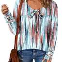 Magritta Women's Dressy Printed Tops Fashion Mesh Long Sleeve Tee Shirt 2025 Fall Trendy Versatile Pintuck Shirt Elegant Crew Neck Tunics Loose Casual Blouses Orange Blue Stripe Large
