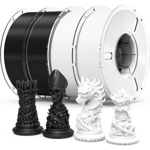 RAMBERY White Black PLA+ 3D Printer Filament Bundle 4KG Toughness Upgraded 1.75MM 3D Printing Filament Fit Most FDM Printers, Black x 2 Spools & White x 2 Spools