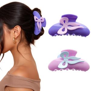 HAIMEIKANG 2 PCs Acrylic Bow Hair Claw Clips for Women - Cute Banana Non-Slip Strong Hold Barrettes Y2K Hair Clips for Thick Thin Hair