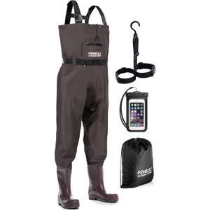 Foxelli Chest Waders  Waterproof 2-ply Nylon/PVC Camo Hunting Fishing Waders for Men and Women with Boots (9, Brown)